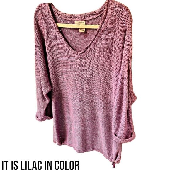 DKNY JEANS Womens Plus Size Lilac Sparkly V- Neck Sweater - Picture 4 of 11